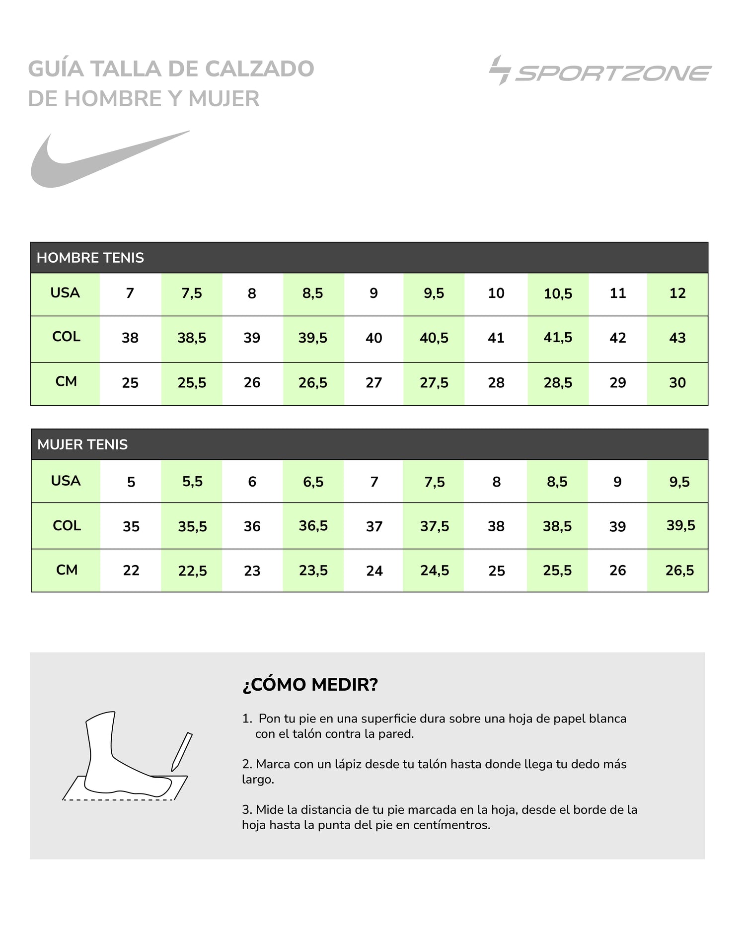 Guía de Tallas Nike