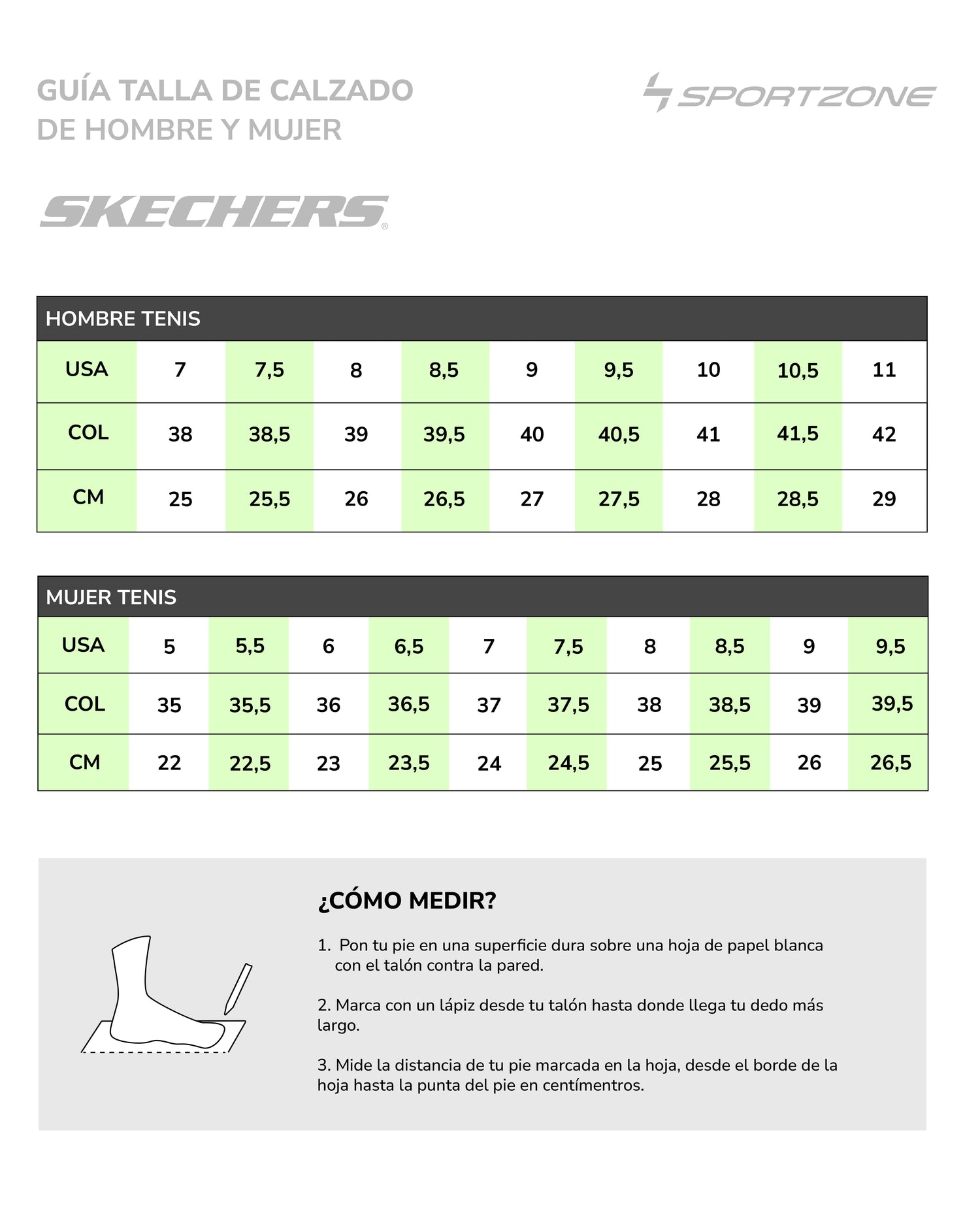 Guía de Tallas Skechers