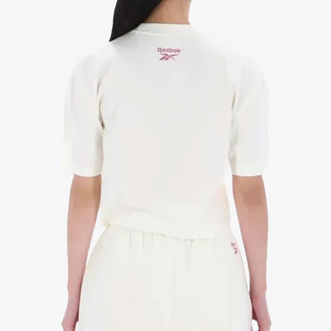 Camiseta Reebok Crop Varsity Arch Mujer Blanco Rosa