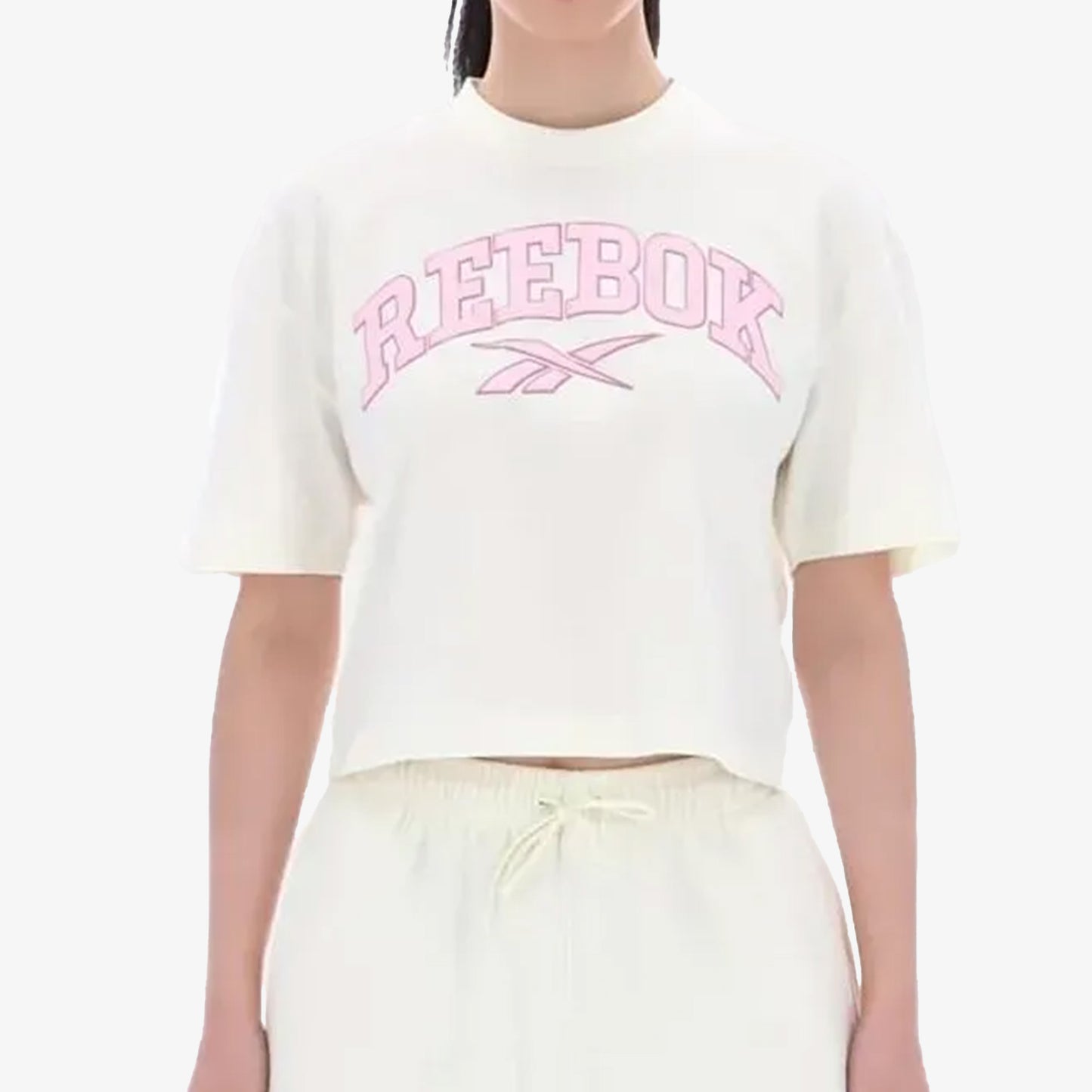 Camiseta Reebok Crop Varsity Arch Mujer Blanco Rosa