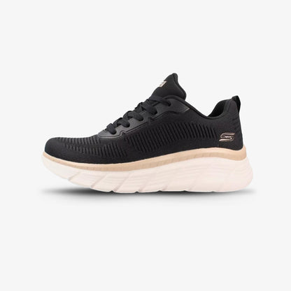 Tenis Skechers Bobs Sport B Flex Hi Mujer Negro Dorado