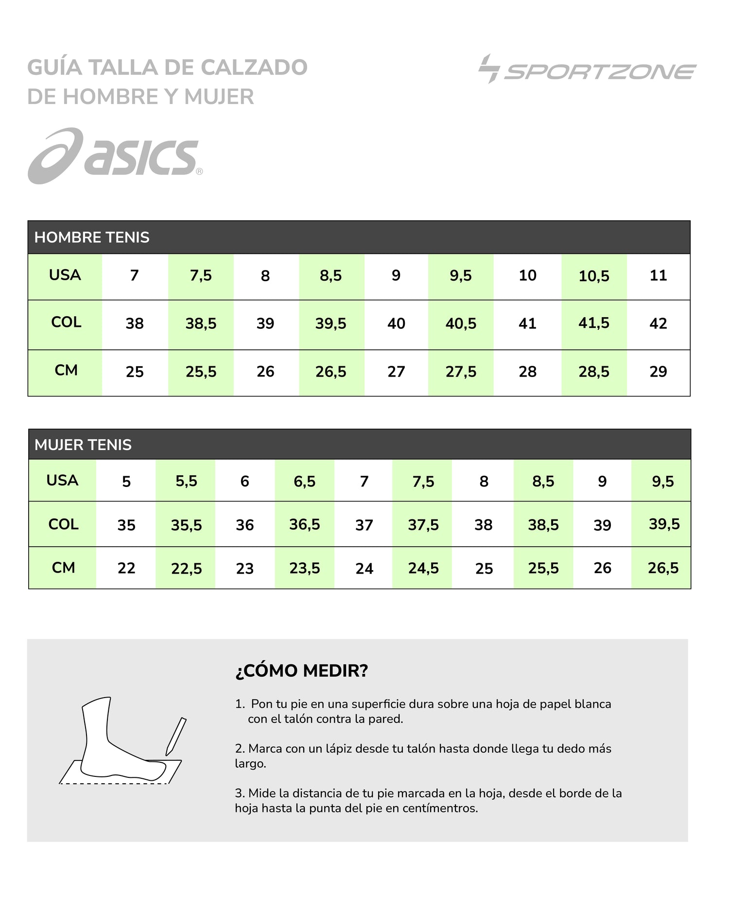 Guía de Tallas Asics