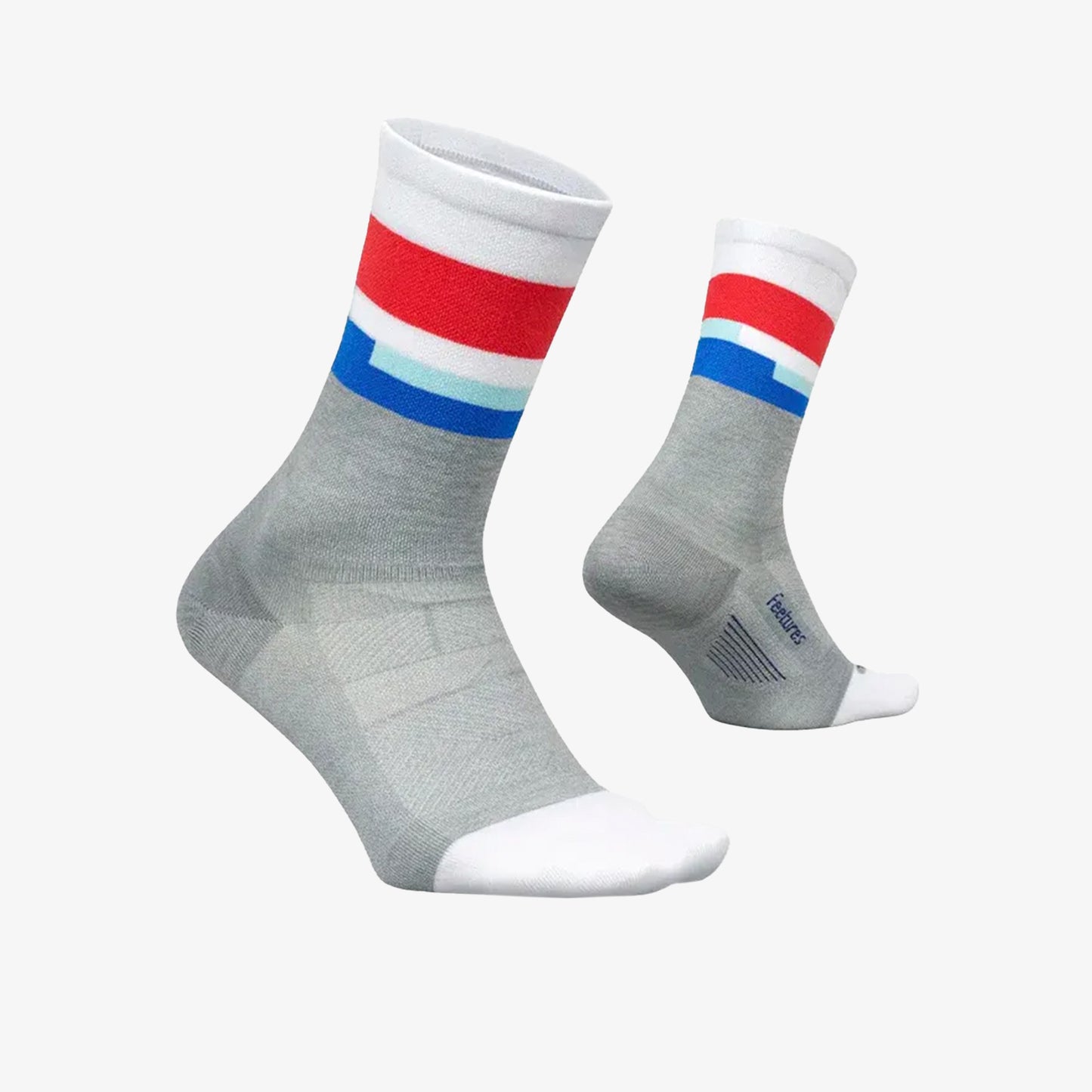Medias Feetures Elite Light Cushion Crew Unisex Gris Rojo