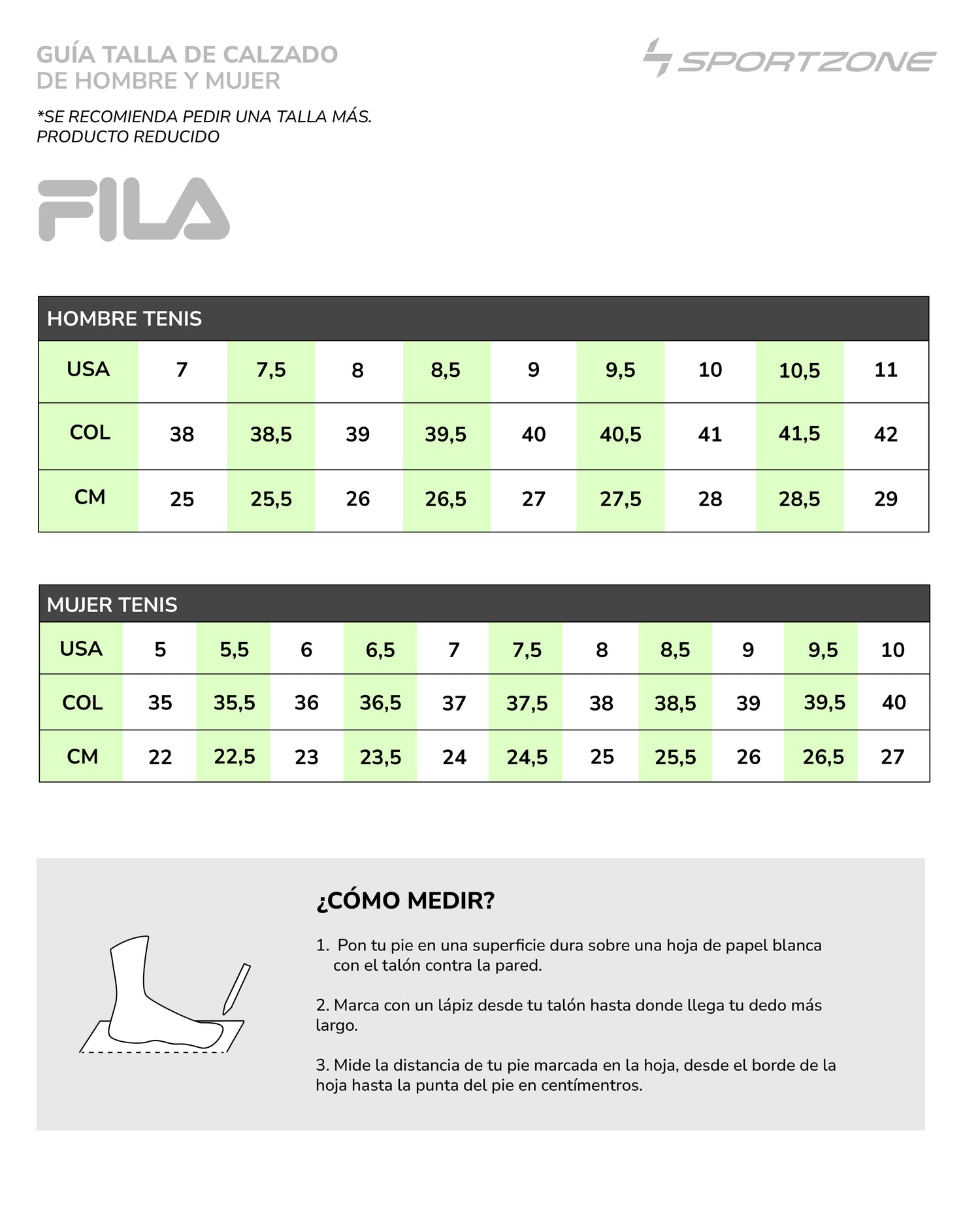 Guía de Tallas Fila