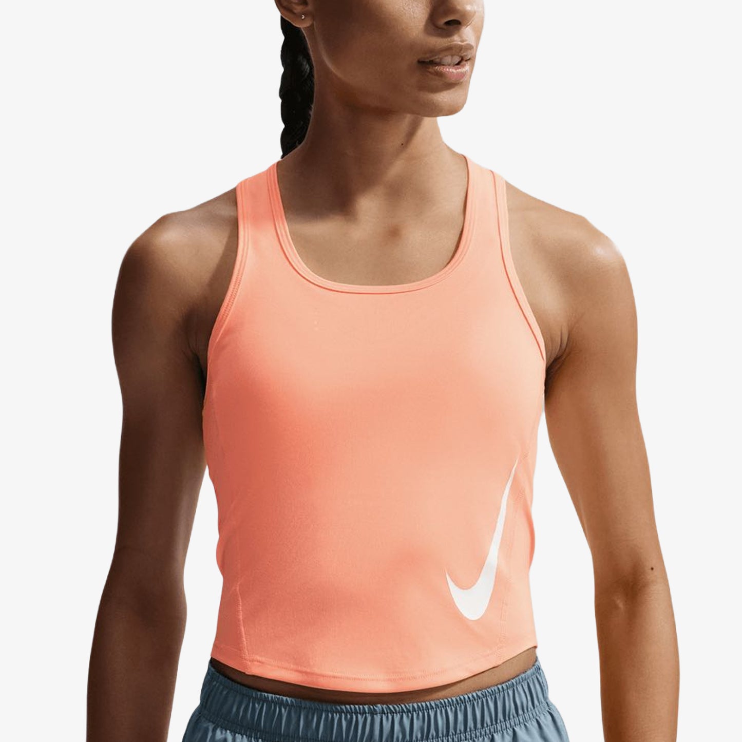 Camiseta Nike Tempo Swoosh Run Df Tank Mujer Naranja