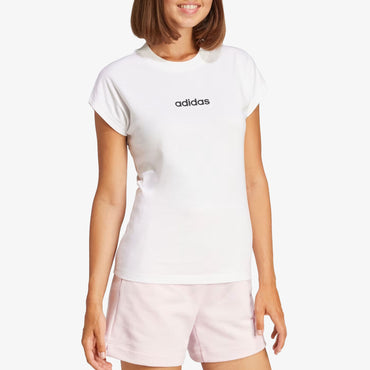 Camiseta de Algodón Essentials Linear Adidas Mujer Blanco